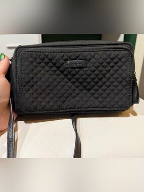 Vera Bradley Black Quilted Wristlet Clutch with Zip and adjustable strap